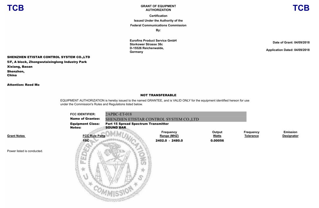 Shenzhen Etistar Control System Co., Ltd.certification