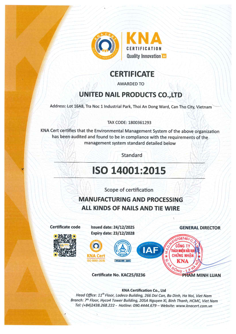 United Nail Products Co. Ltdcertification