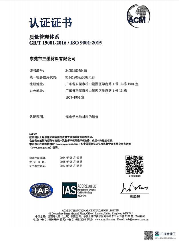 Dongguan SanMo Materials Co.,Ltdcertification