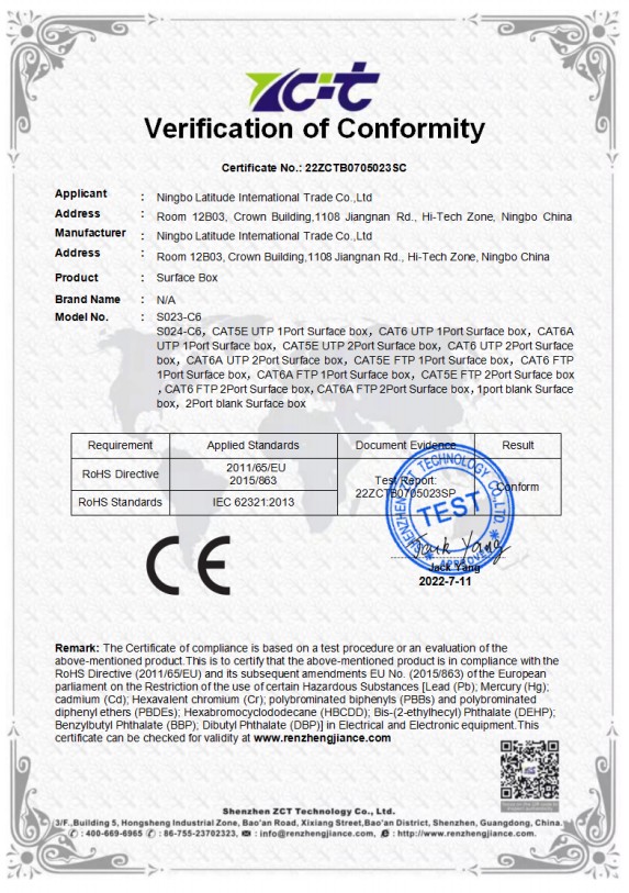 Ningbo Latitude International Trade Co. Ltdcertification