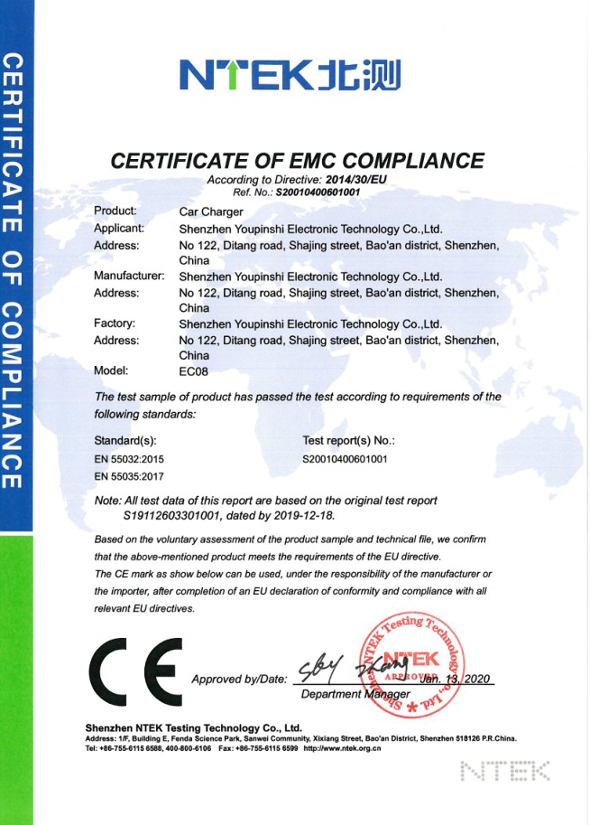 Shenzhen Youpinshi Electronic Technology Co., Ltd.certification