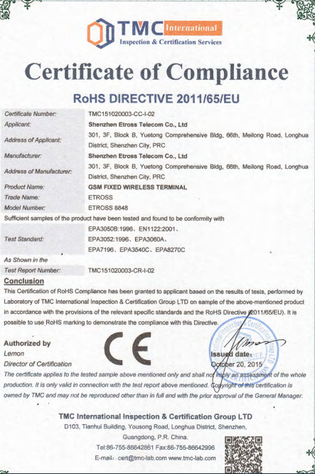 Shenzhen Etross Telecom Co. Ltdcertification