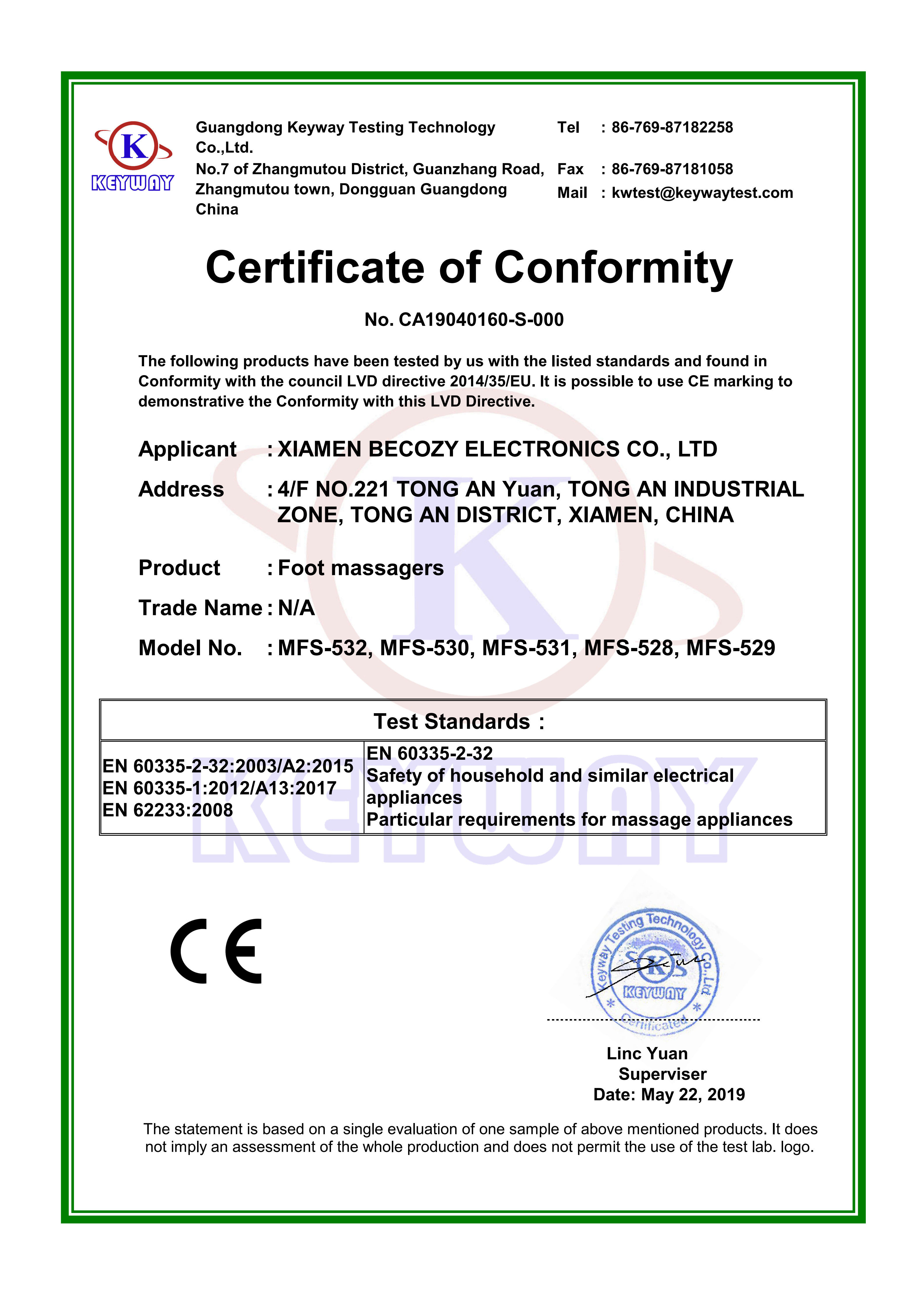 Xiamen Becozy Electronic Co.,Ltdcertification