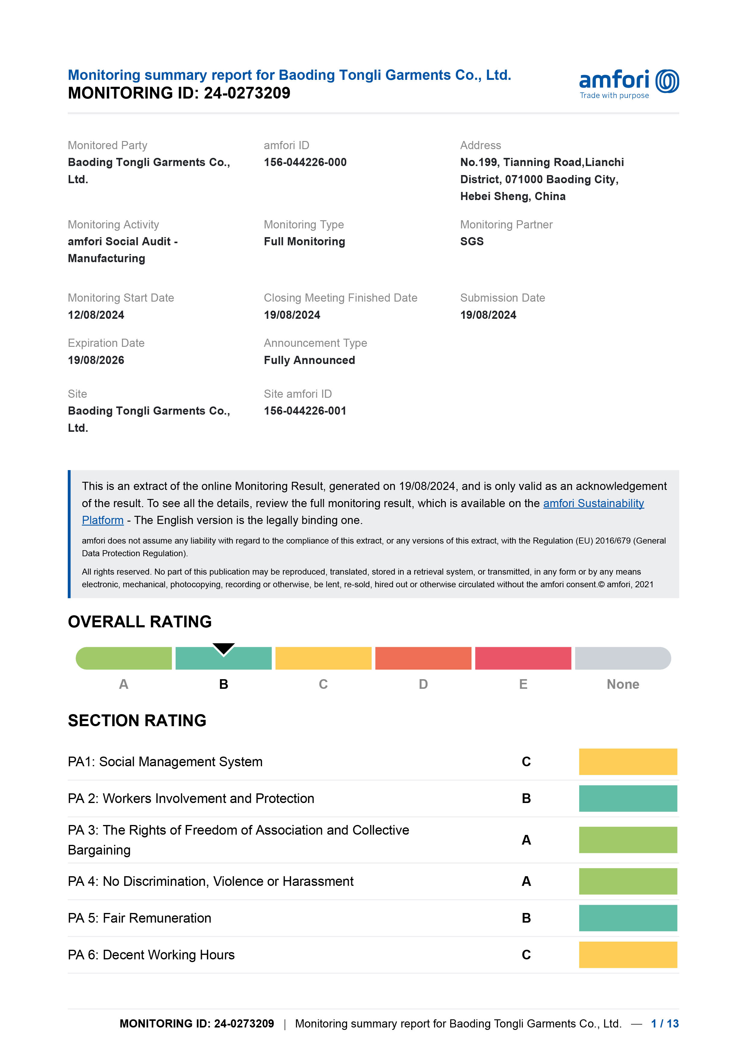 Baoding Tongli Garments Co.,Ltd.certification