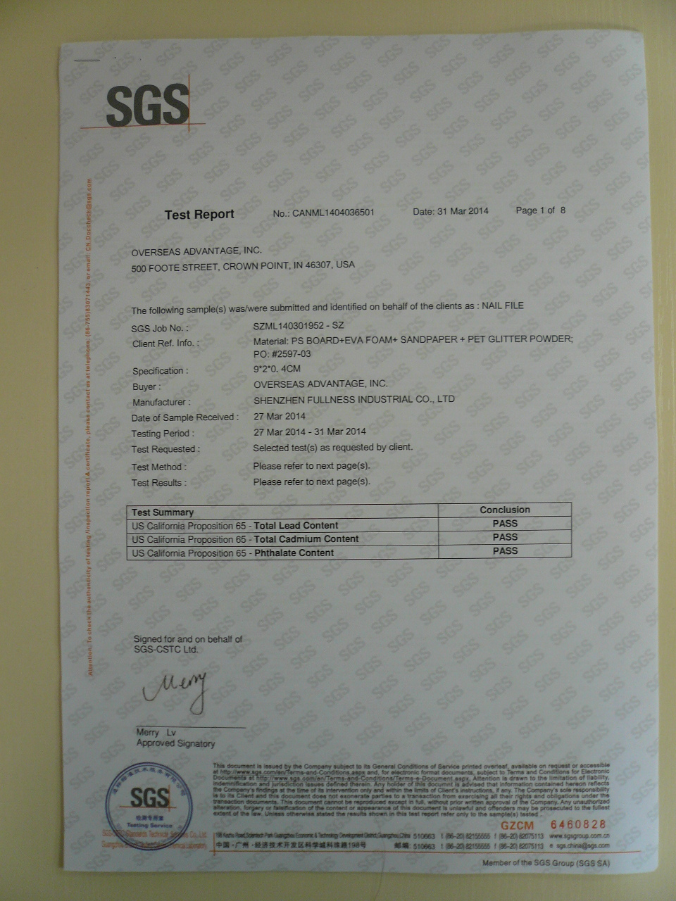 Shenzhen Fullness Industrial Co., Ltd.certification