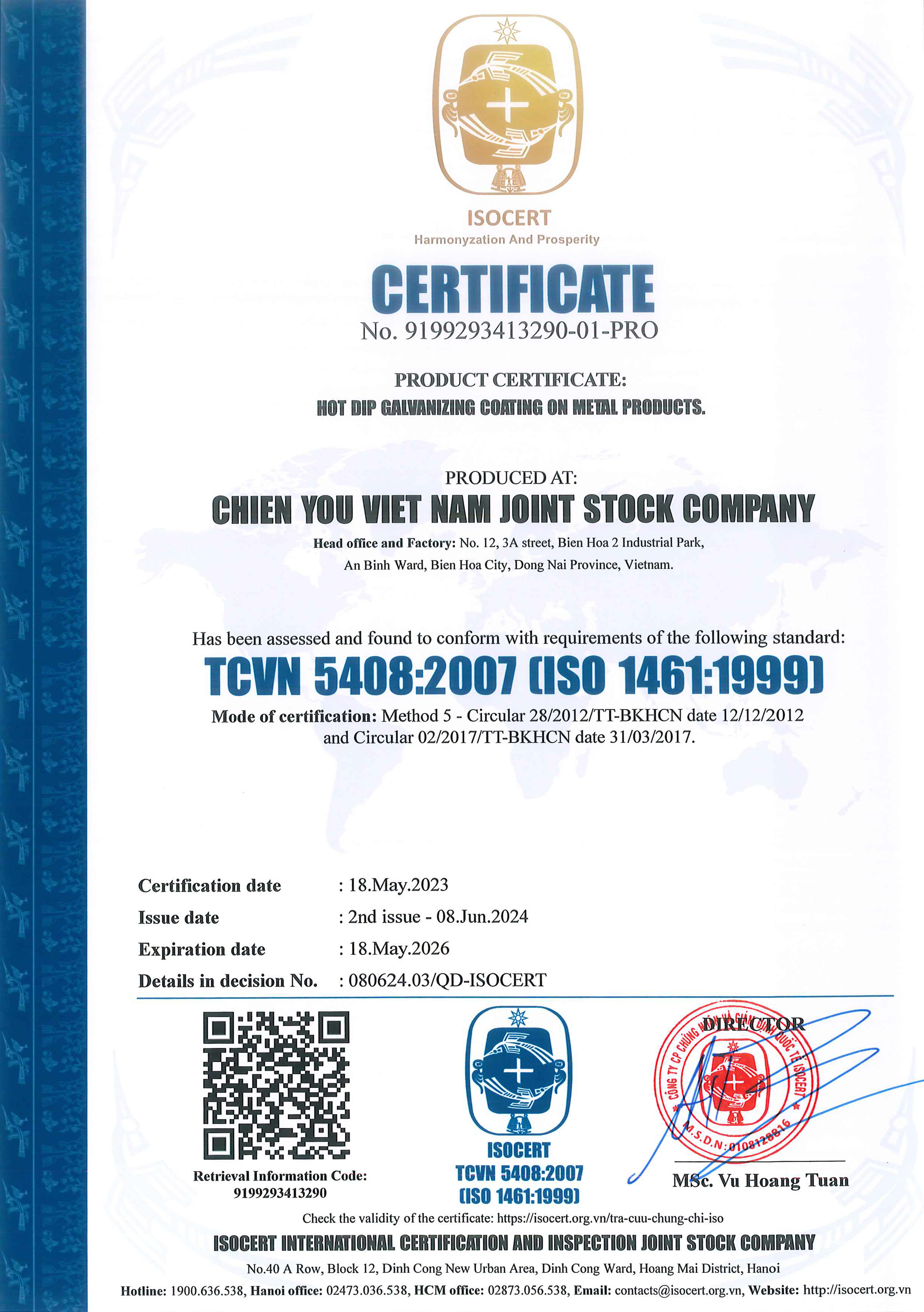Chien You Vietnam Joint Stock Companycertification