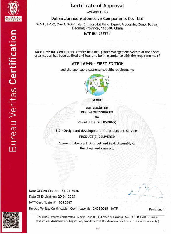 Dalian Junnuo Automotive Parts Co., Ltd.certification