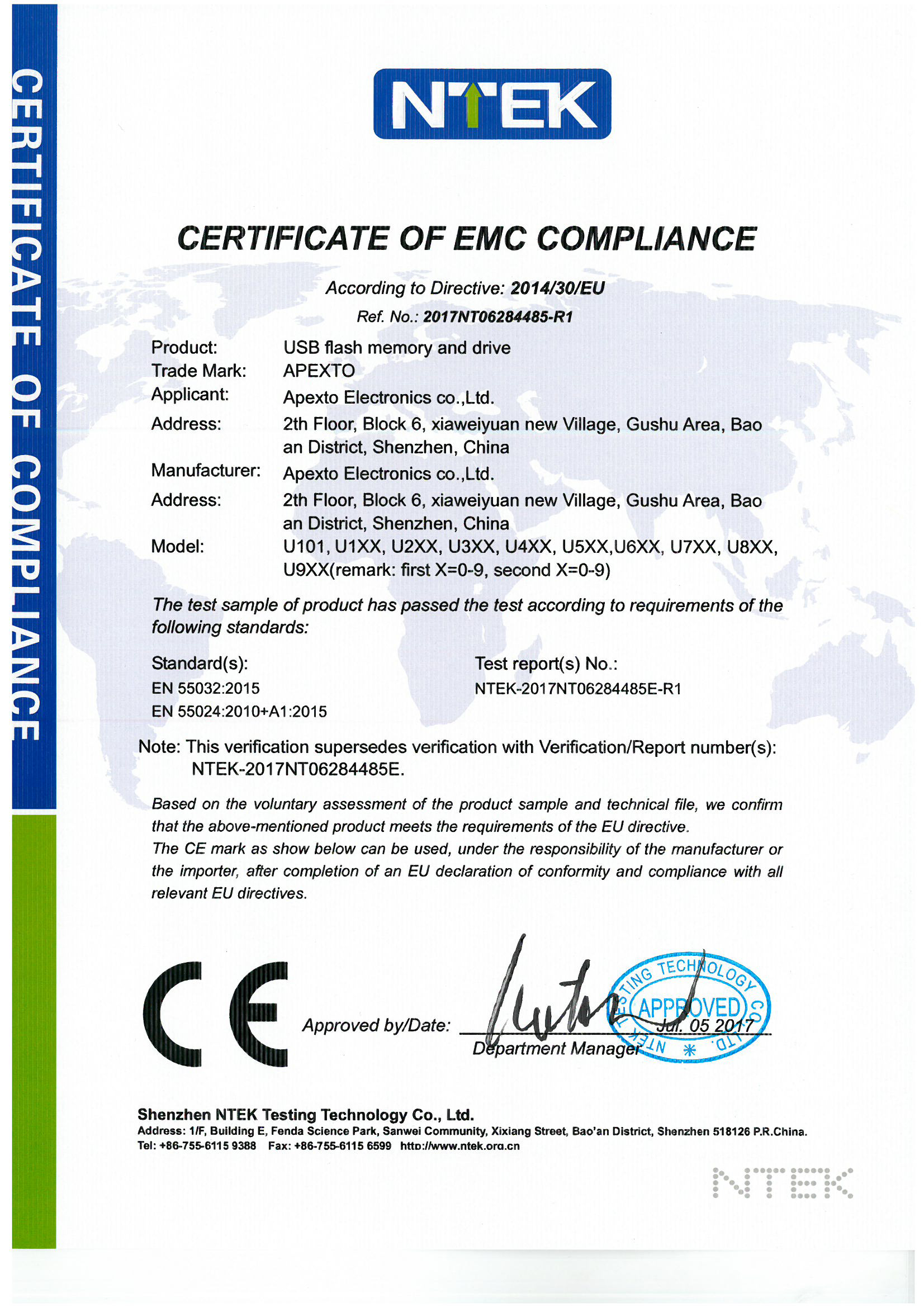 Apexto Electronics Company Limitedcertification