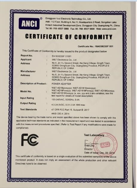 W&T Electronics Co. Ltdcertification