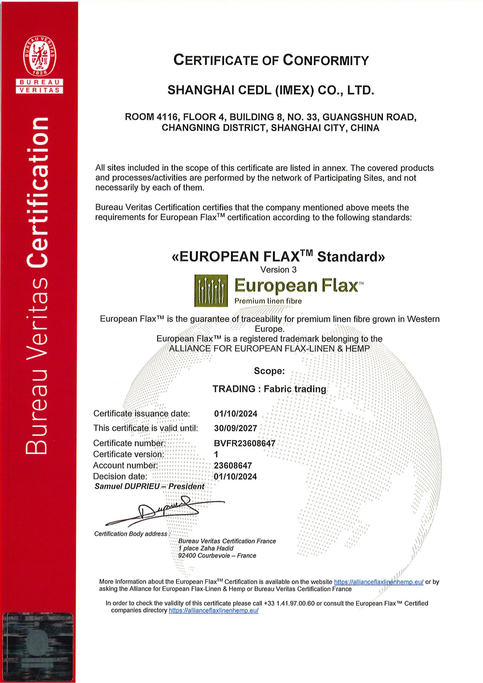 Shanghai CEDL (Im/Ex) Co., Ltd.certification