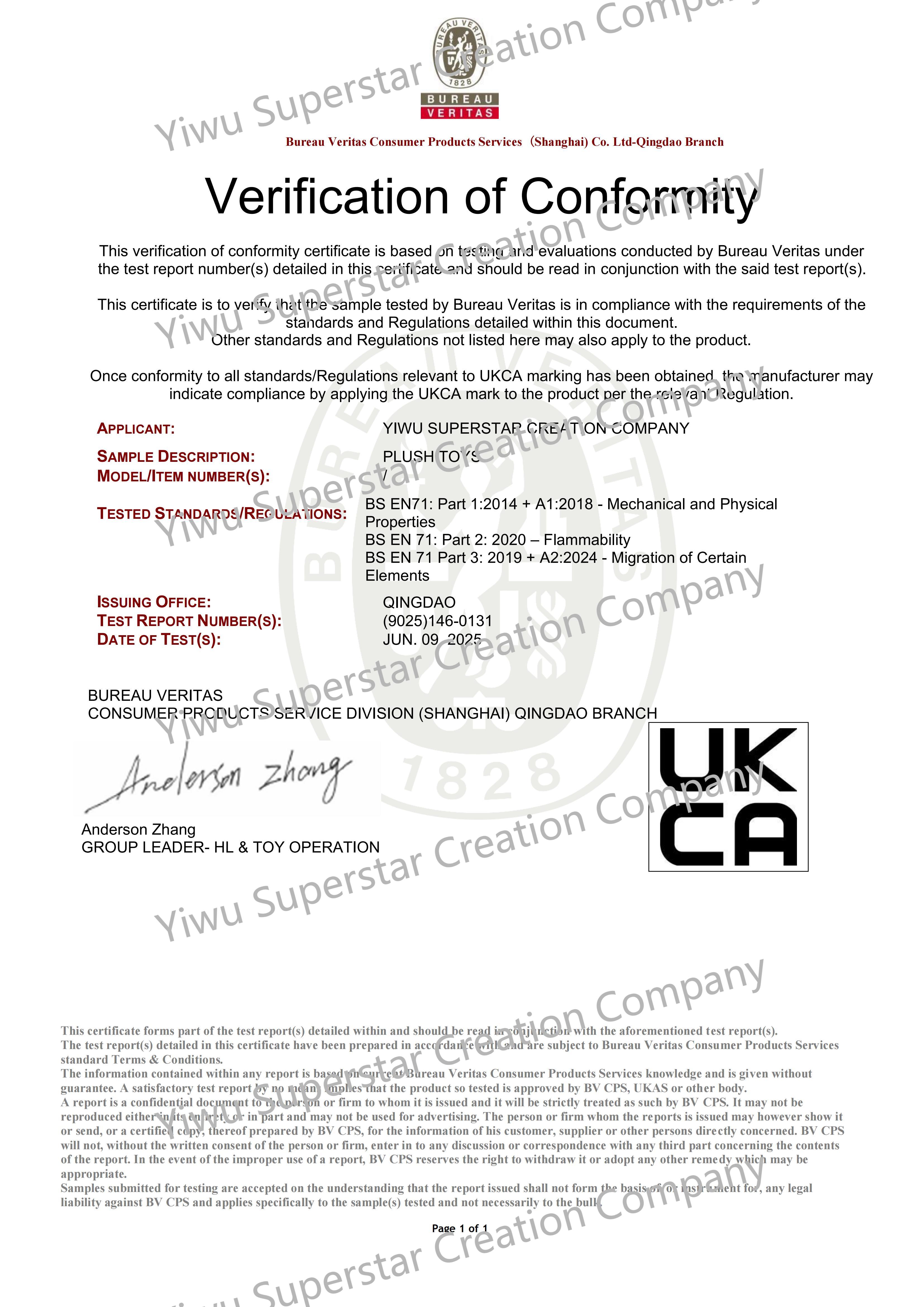 Yiwu Superstar Creation Companycertification