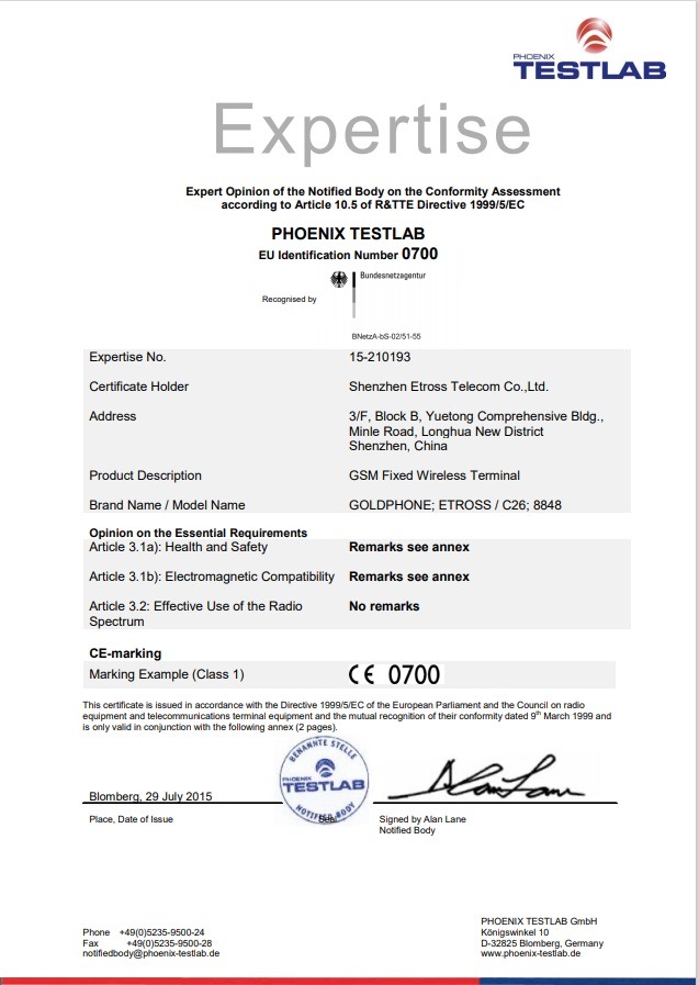 Shenzhen Etross Telecom Co. Ltdcertification