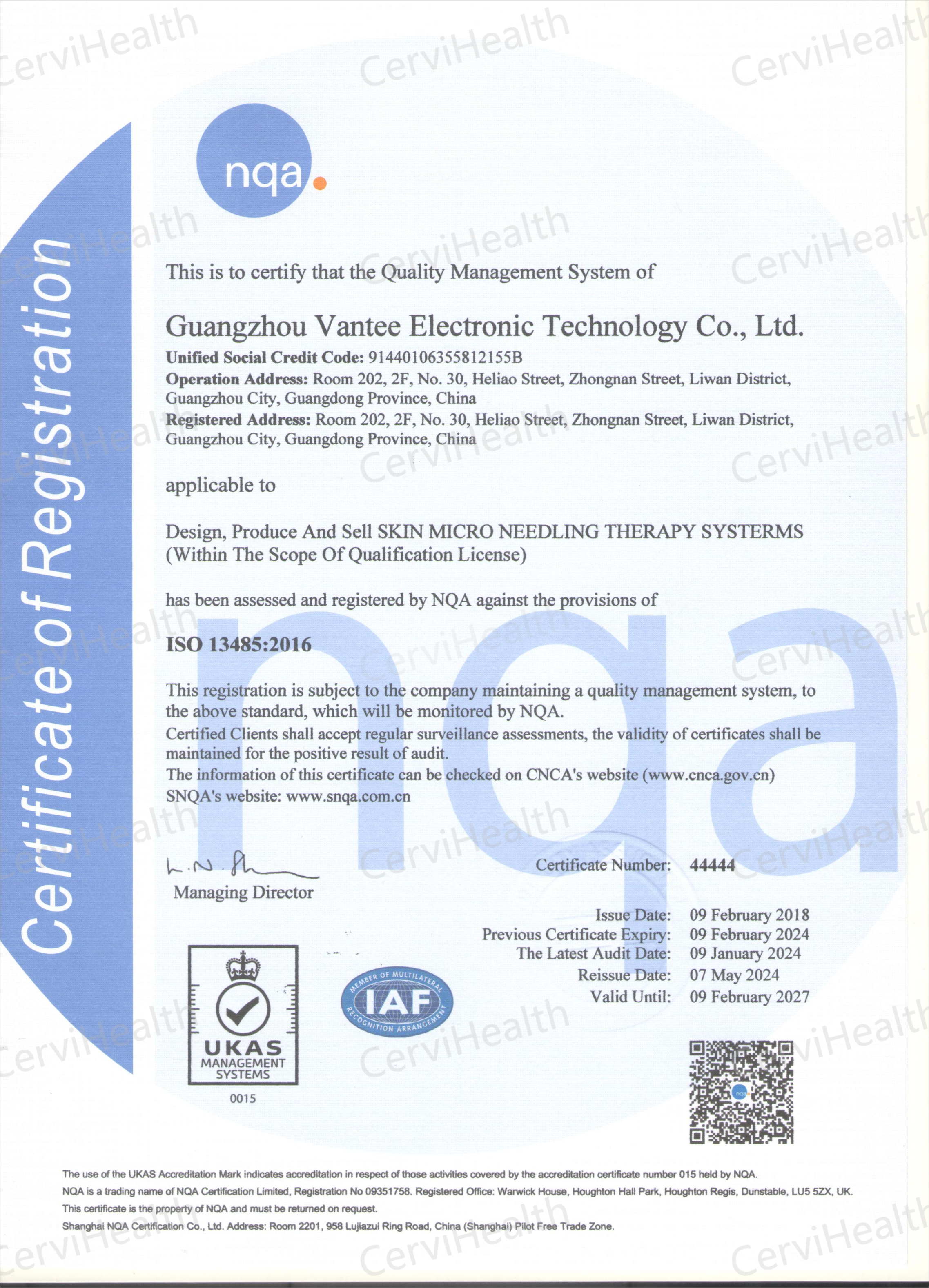 Guangzhou CerviHealth Technology Co., Ltd.certification