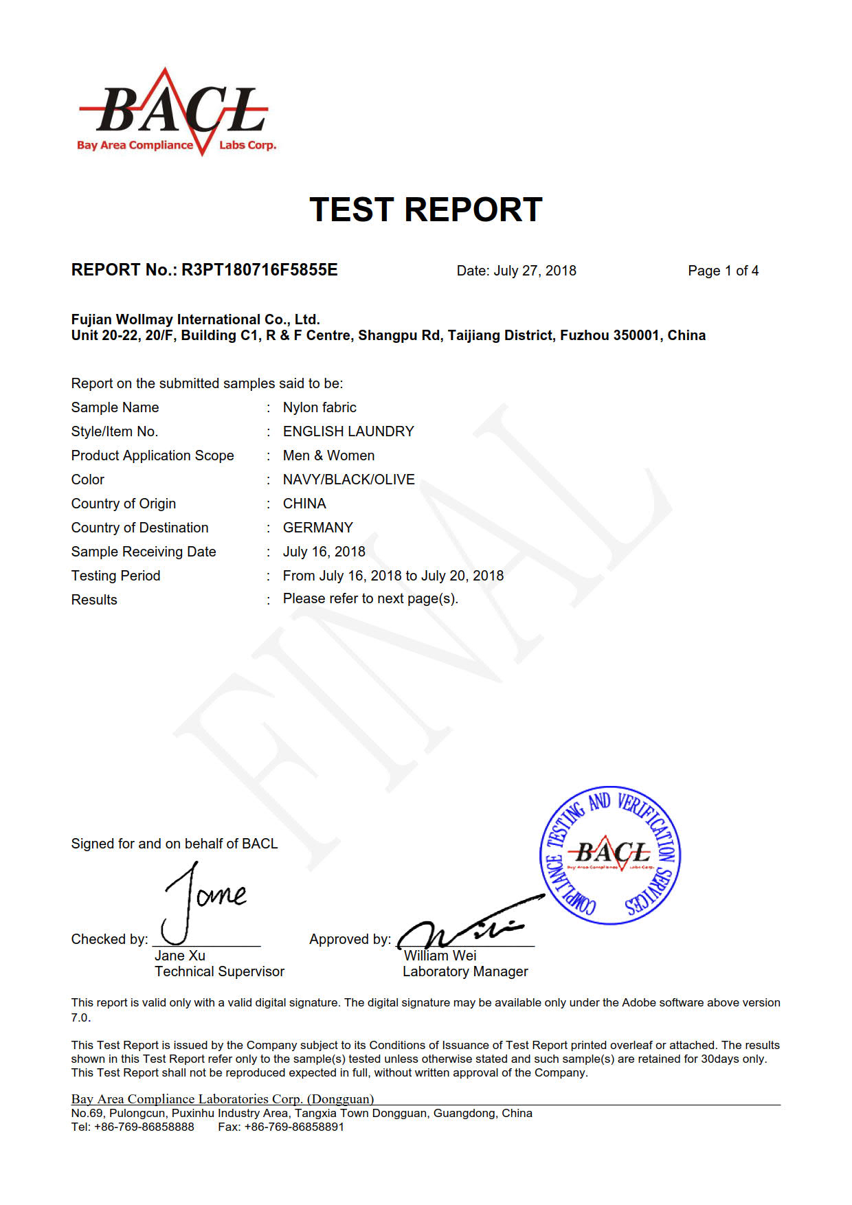 Fujian Wollmay International Co. Ltdcertification