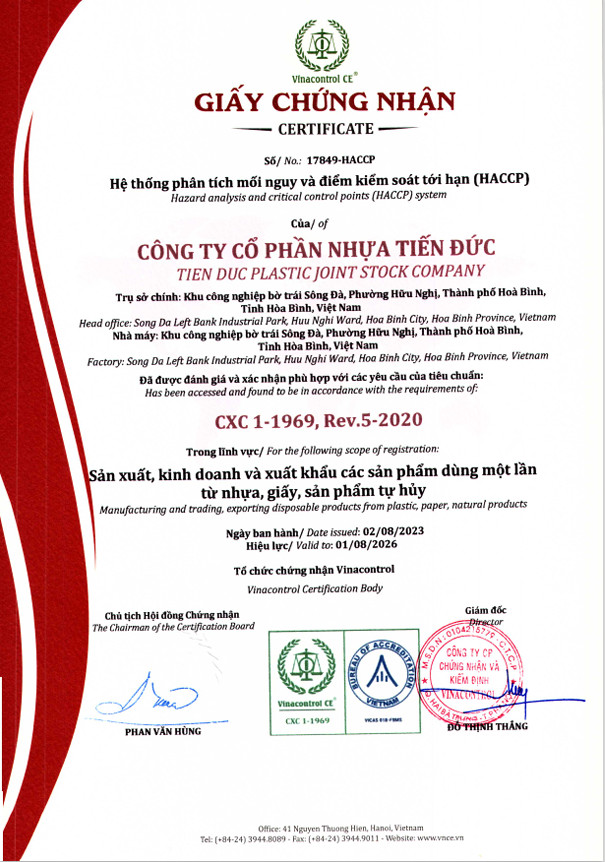 Tien Duc Plastic Joint Stock Companycertification