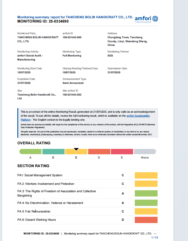 Tancheng Bolin Handicraft Co. Ltdcertification
