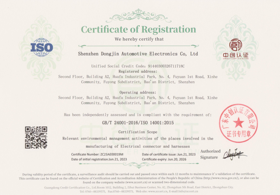 Shenzhen Dongjin Automotive Electronics Co., Ltd.certification
