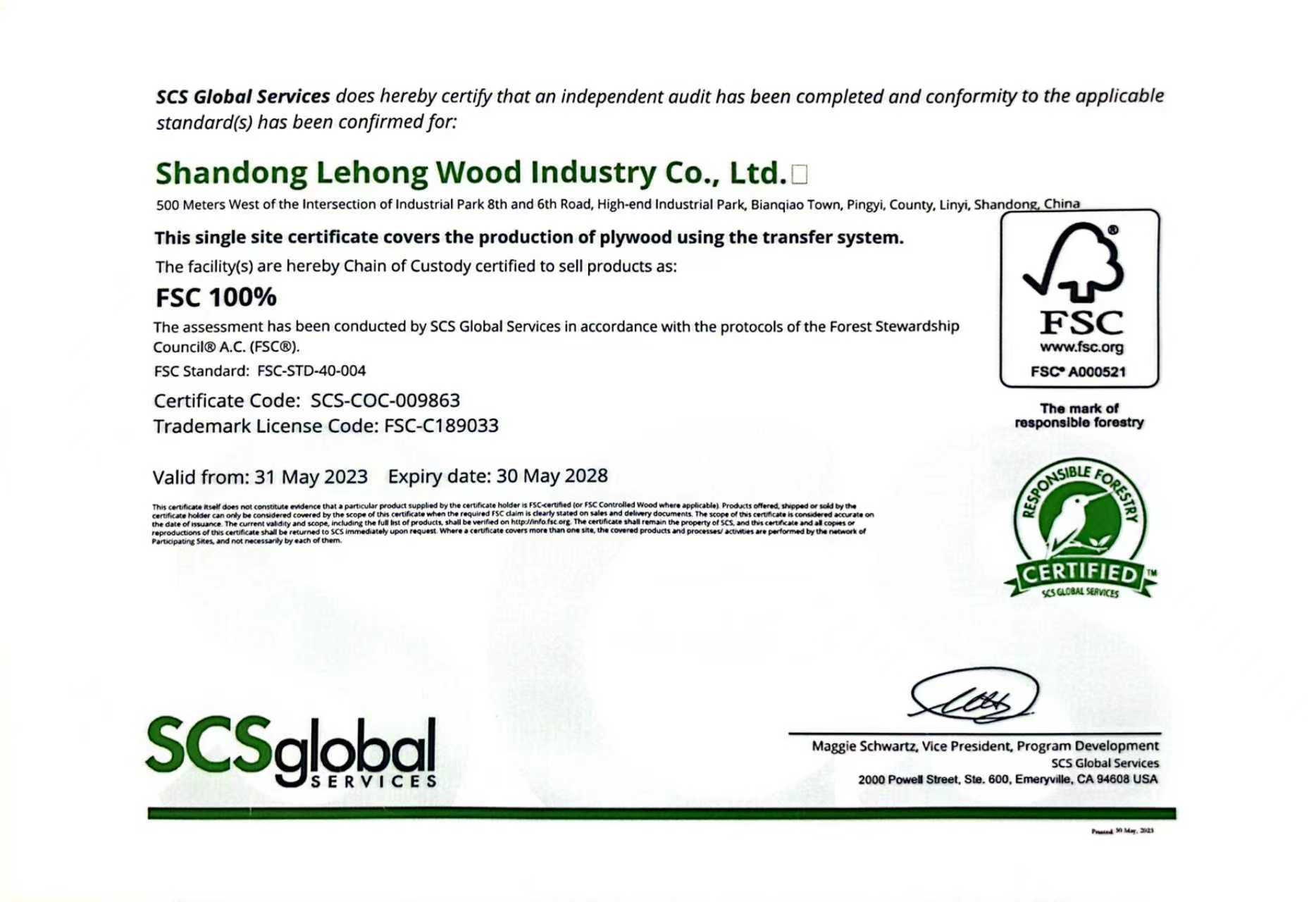 Shouguang Huasheng Import and Export Co., Ltd.certification