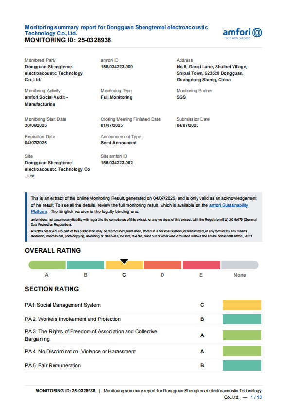 Dongguan Shengtemei Electroacoustic Technology Co.Ltdcertification
