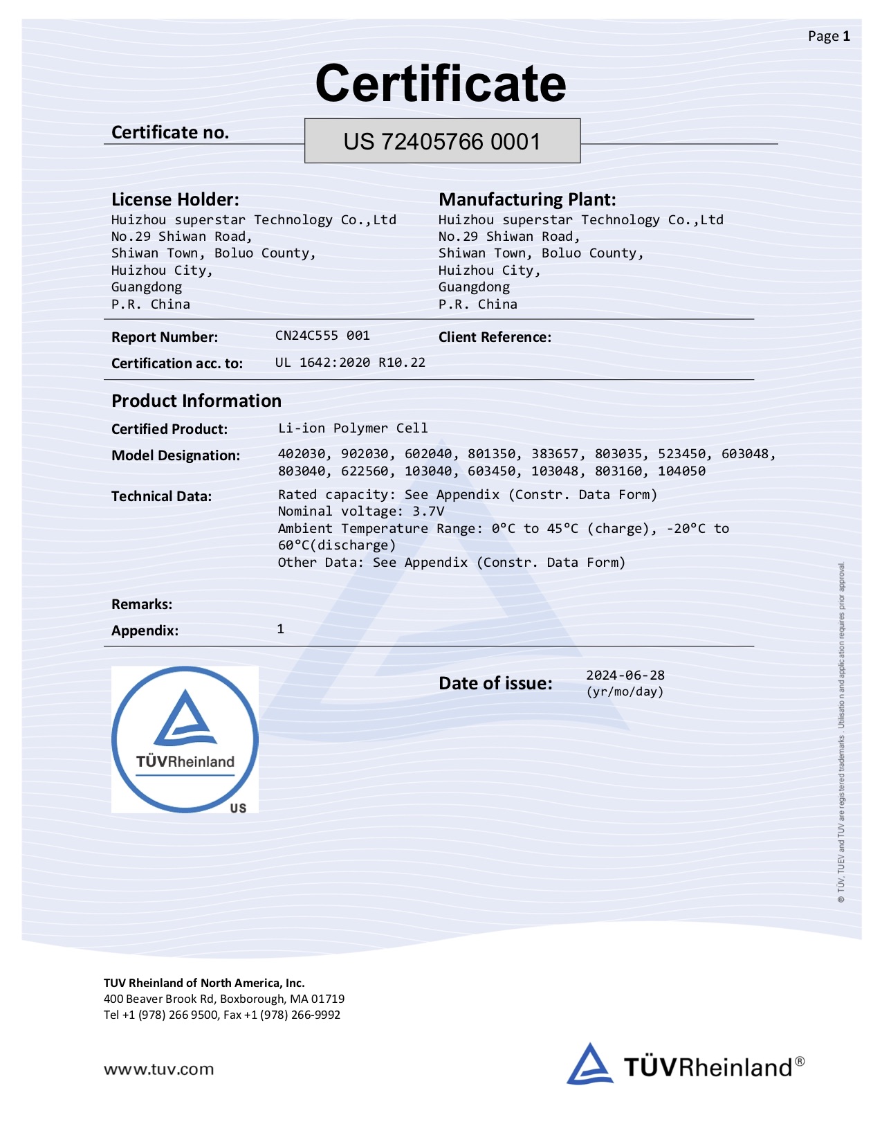 Huizhou Superstar Technology Co., Ltdcertification
