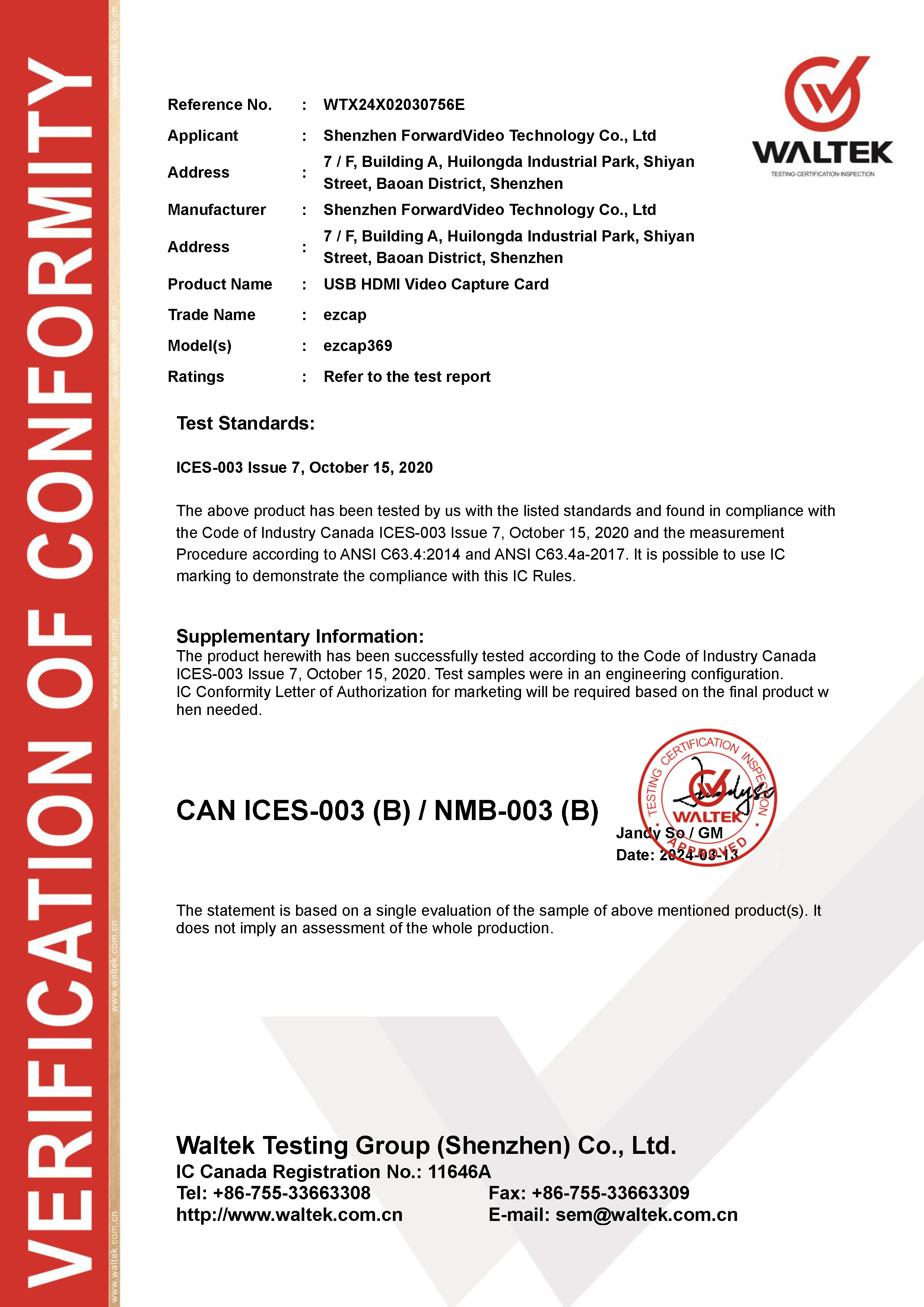 Shenzhen ForwardVideo Technology Co.,Ltdcertification