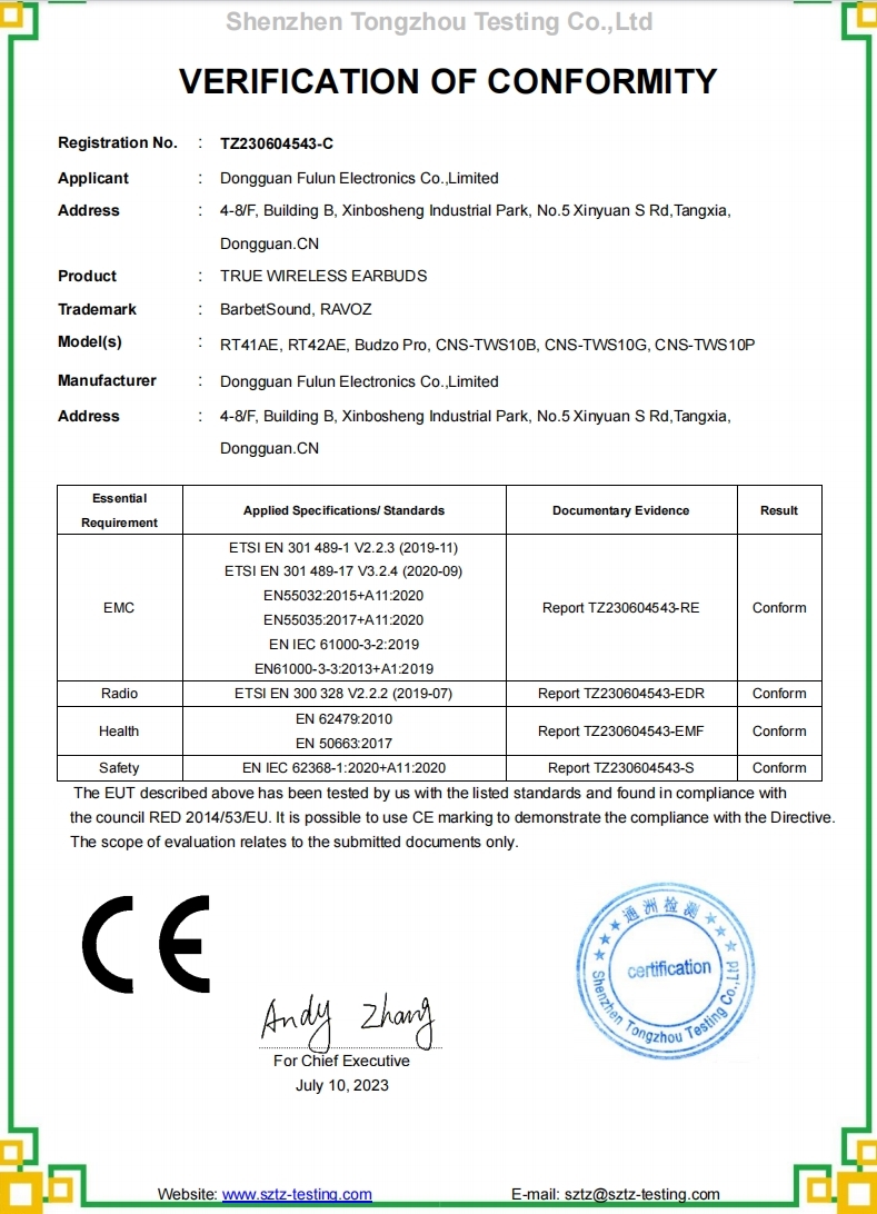 Dong Guan Fulun Electronics Co.Ltdcertification
