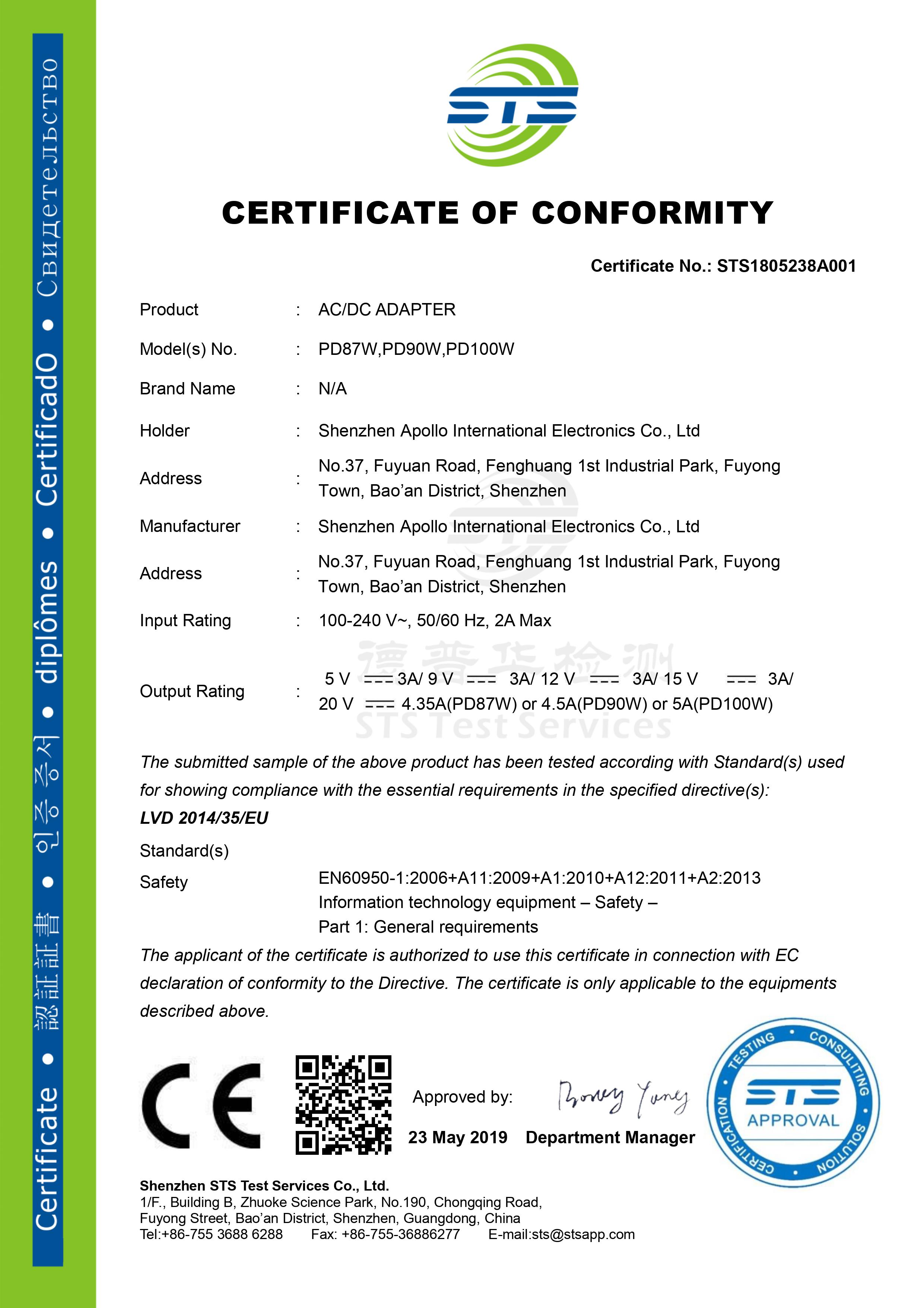Shenzhen Apollo International Electronics Co. Ltdcertification