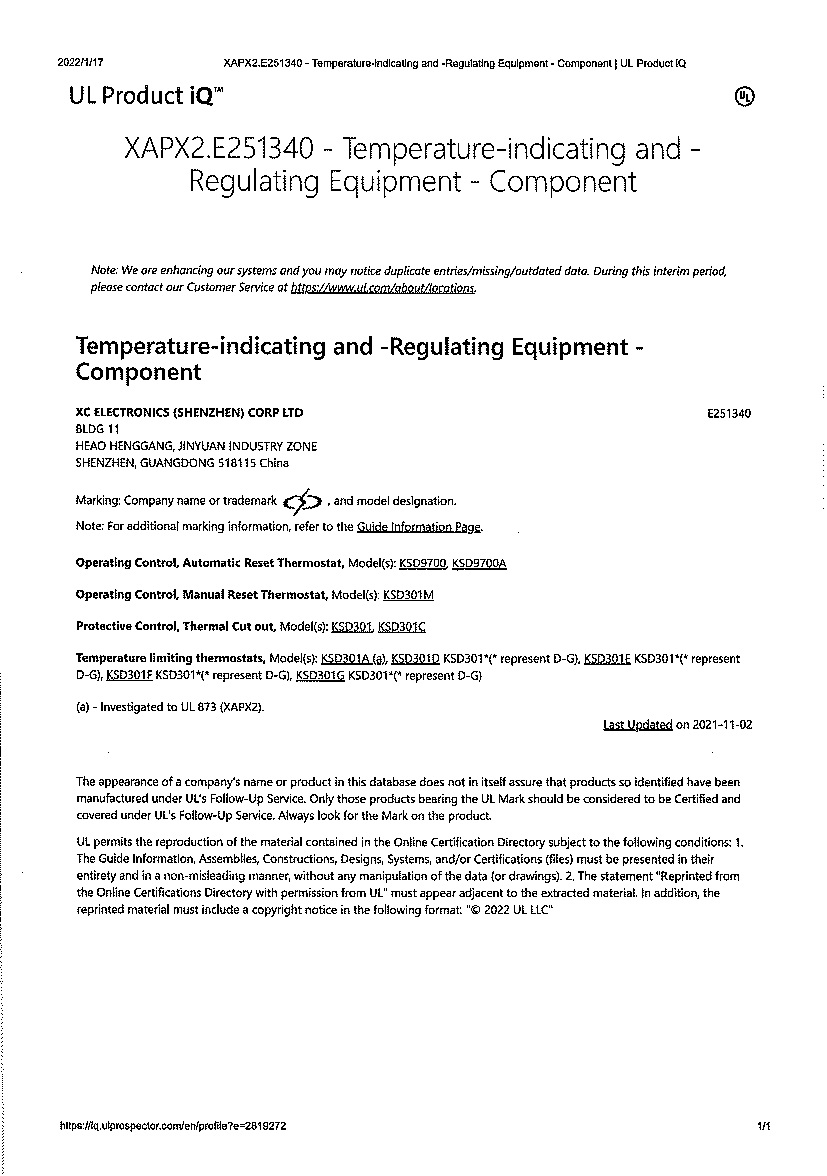 Thermostat, KSD305, bimetal disc, auto reset, high current, thermostat ...