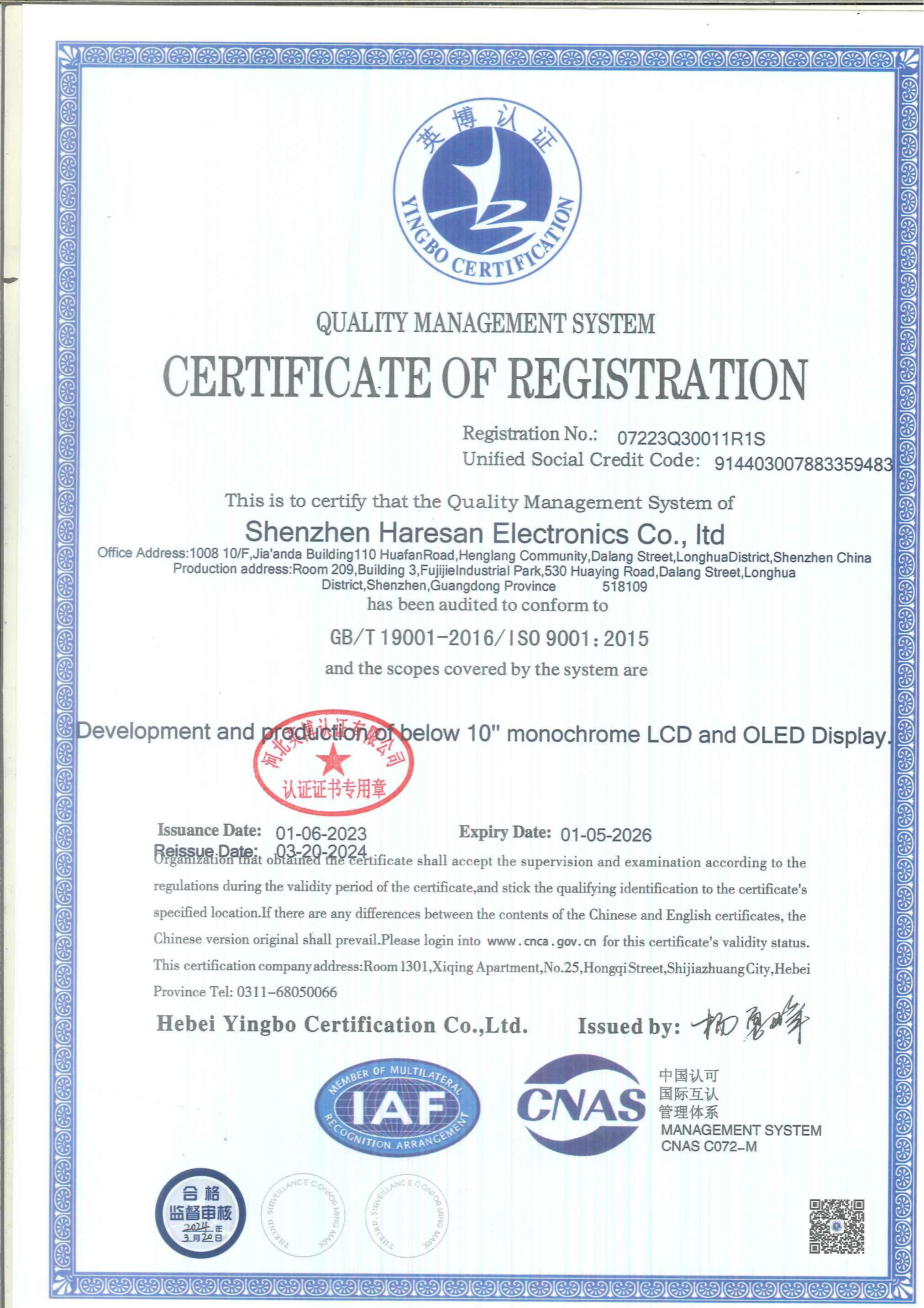 Shenzhen Haresan Electronics Co., Ltdcertification