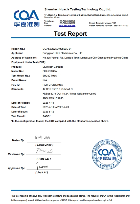 Dongguan Hele Electronics Co., Ltdcertification