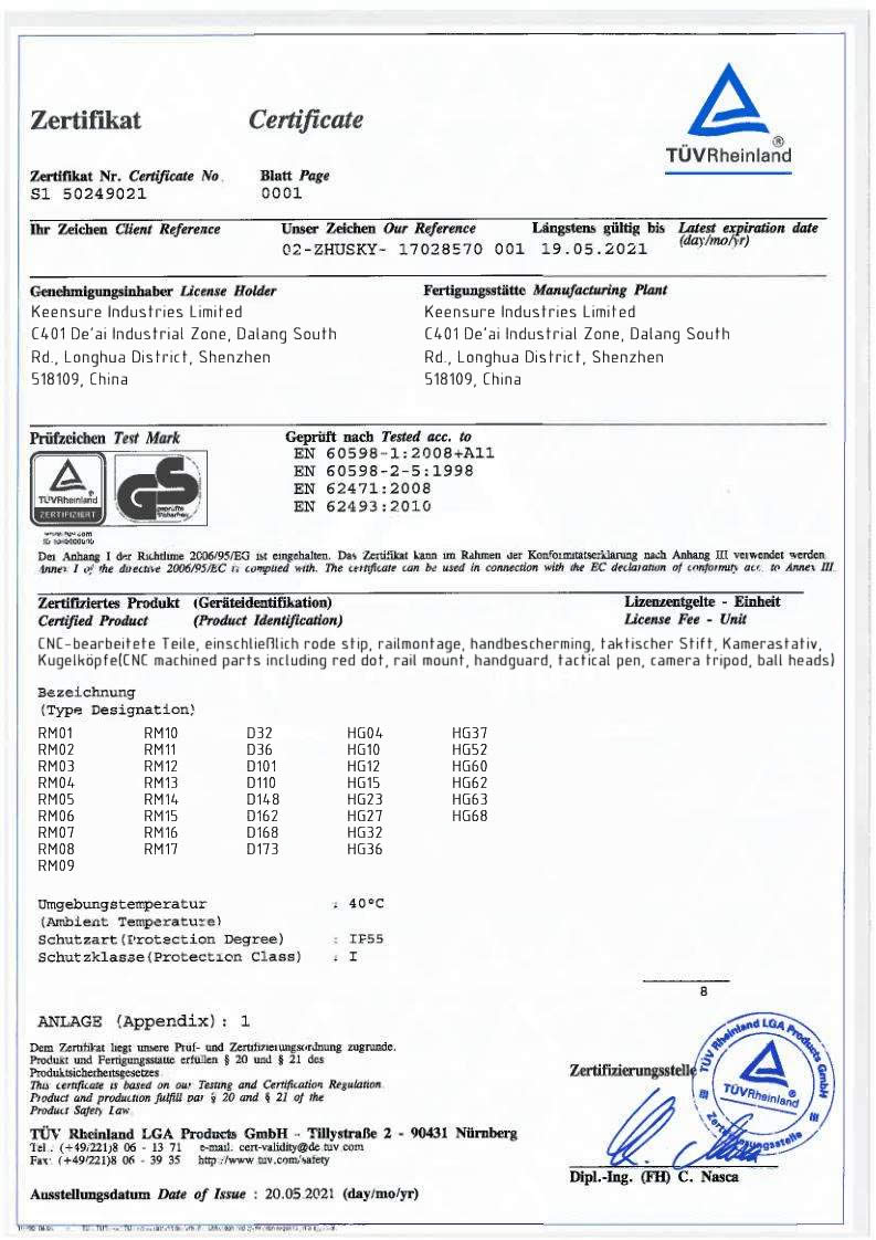Keensure Industries Limitedcertification