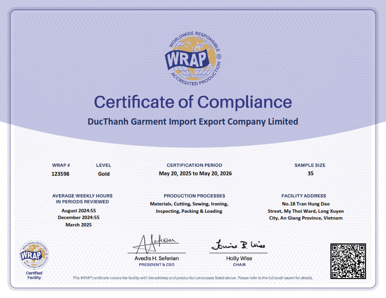 D.T APPAREL COMPANY LIMITEDcertification