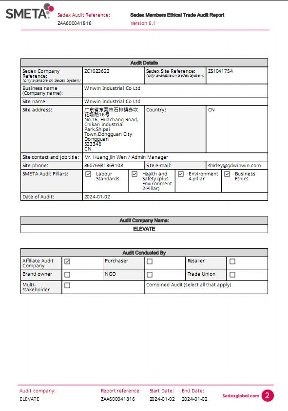 Winwin Industrial Co.  Ltdcertification