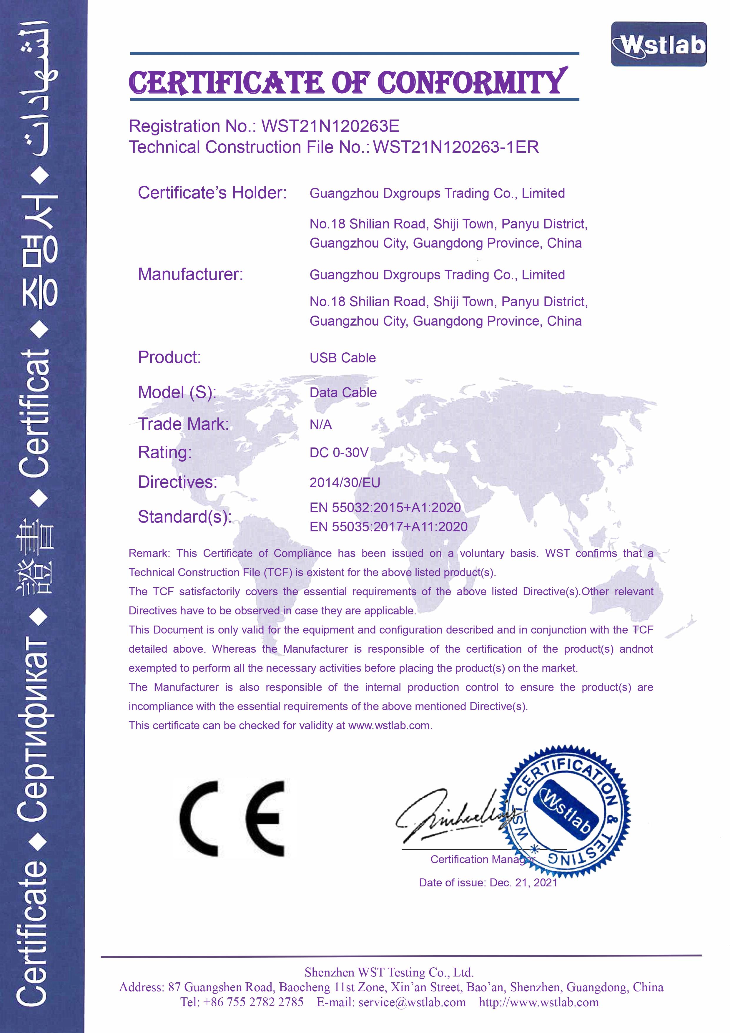Guangzhou Dxgroups Trading Co., Limitedcertification