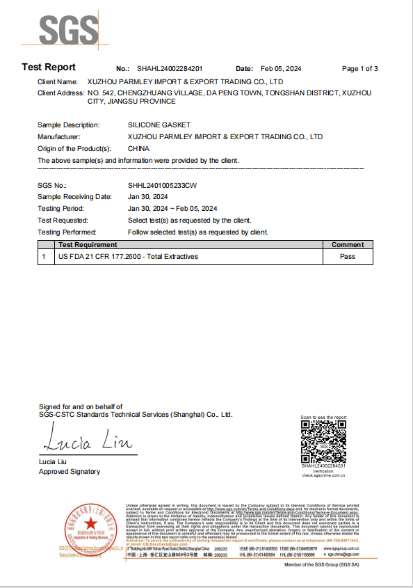 Xuzhou Parmley Import and Export Trading CO., LTD.certification