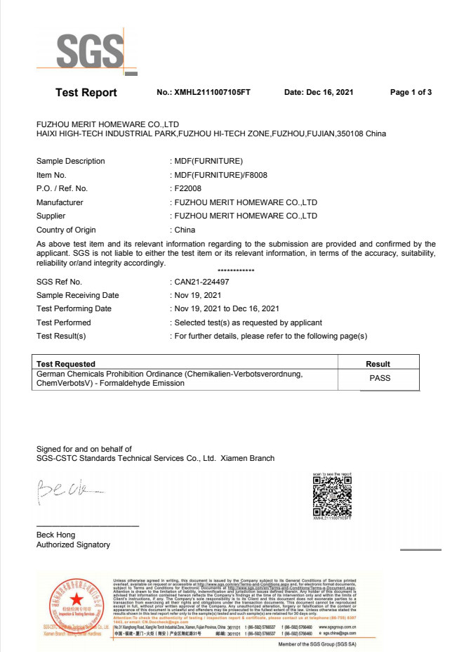 Fuzhou Merit Homeware Co.,Ltd.certification