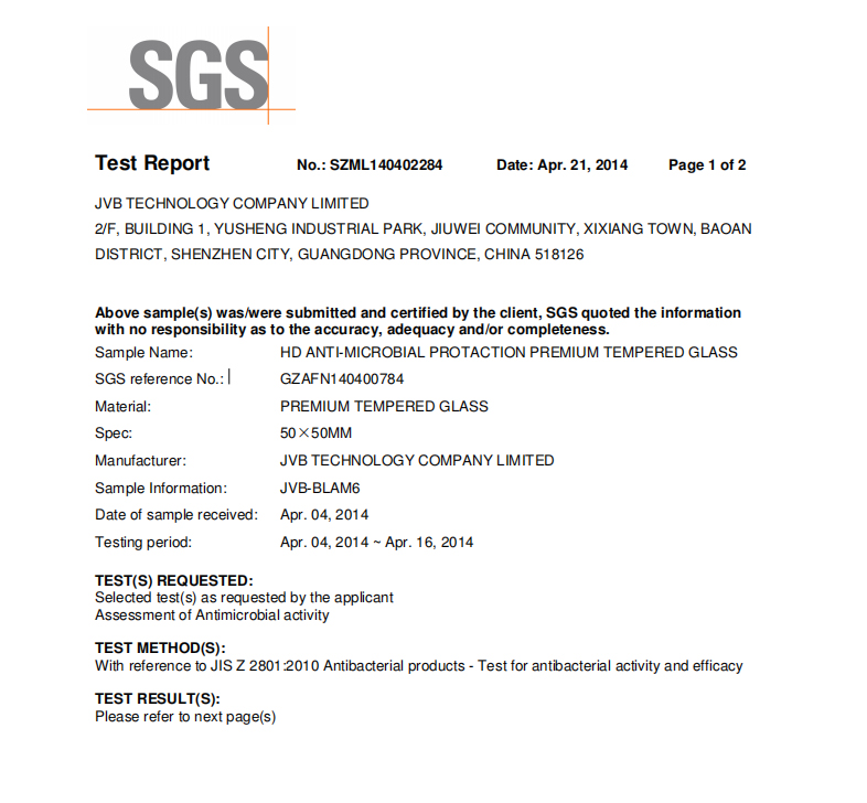 Shenzhen JVB Technology Co. Ltdcertification