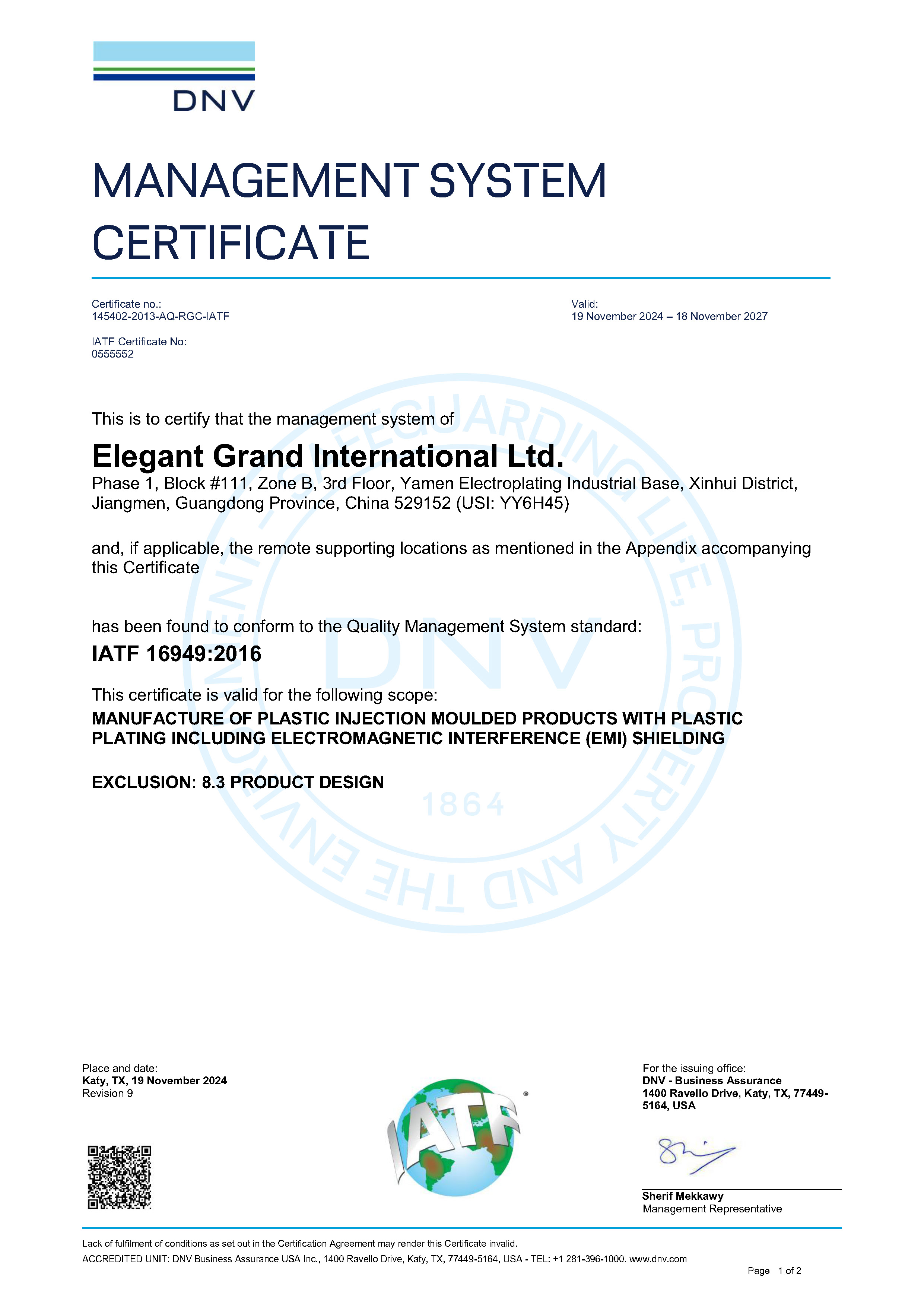 Elegant Grand International Ltd.certification