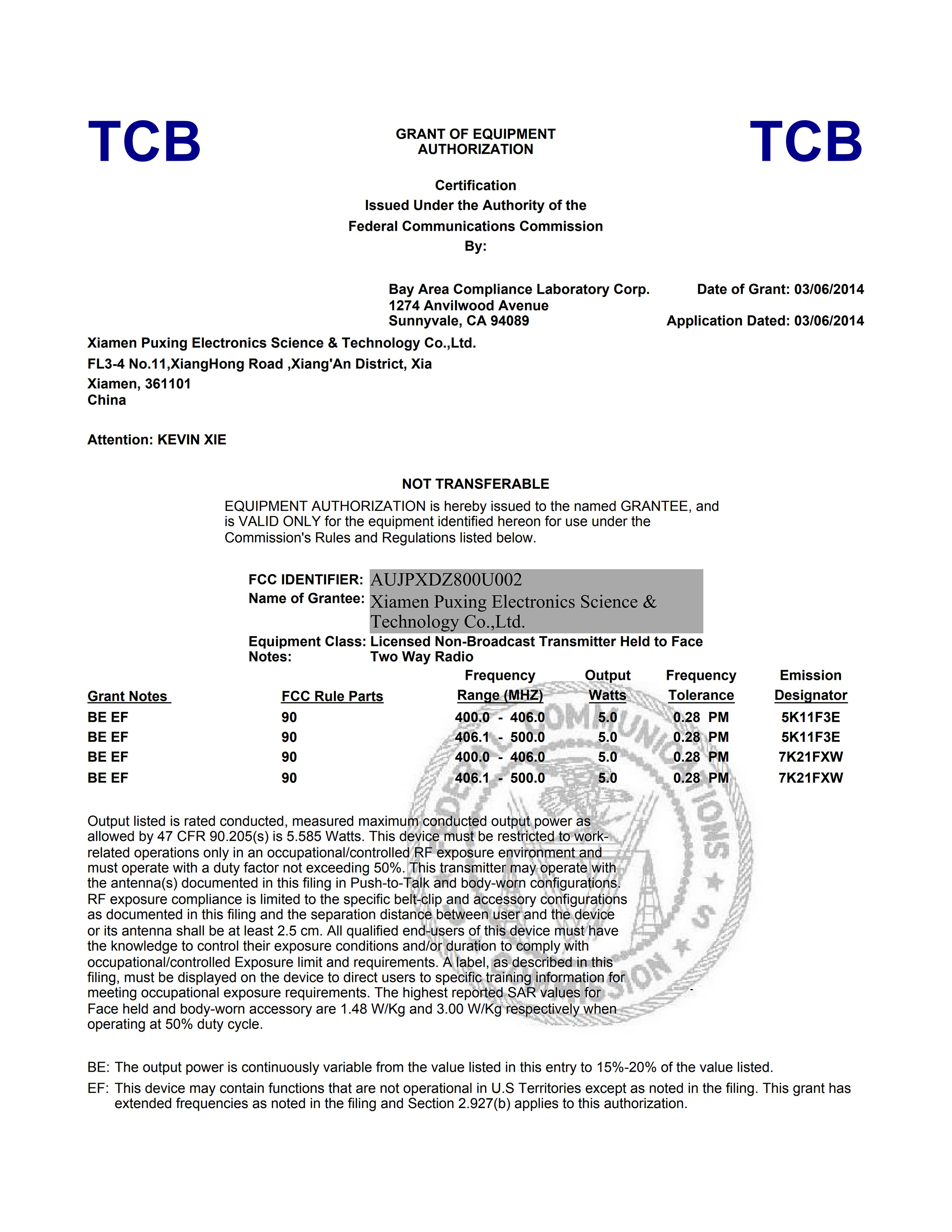 Xiamen Puxing Electronics Science & Technology Co. Ltdcertification
