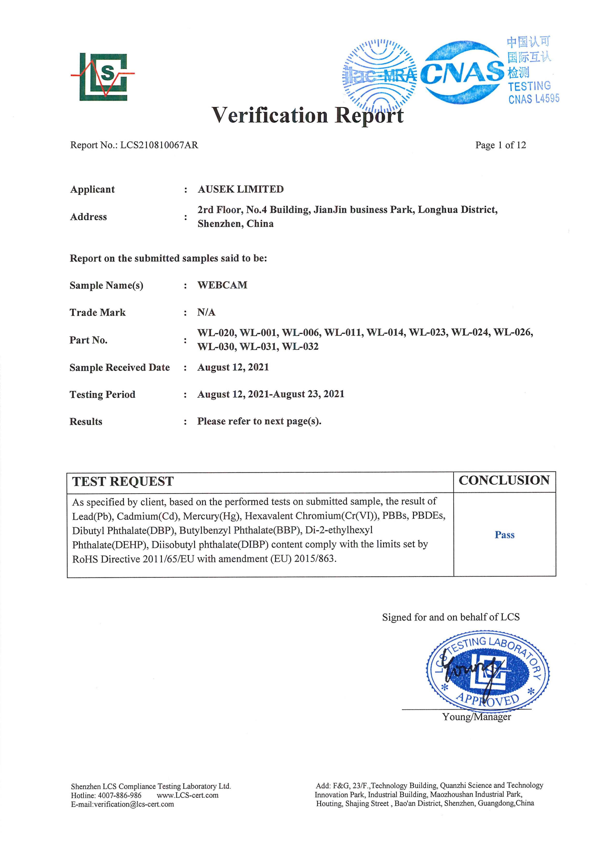 AUSEK LIMITEDcertification