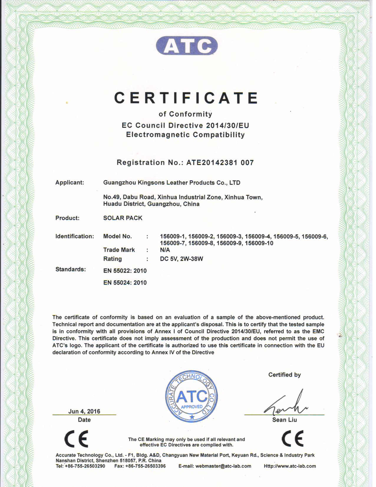 Guangzhou Kingsons Bags Technology Co., Ltdcertification
