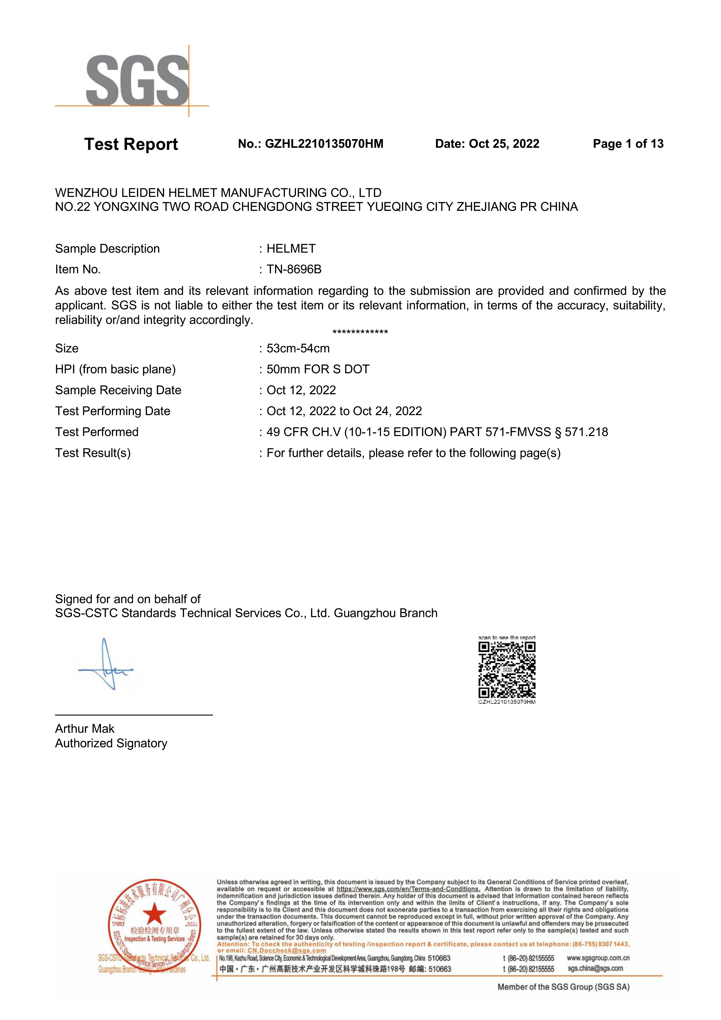 Wenzhou Leiden Helmet Manufacturing Co.,Ltdcertification