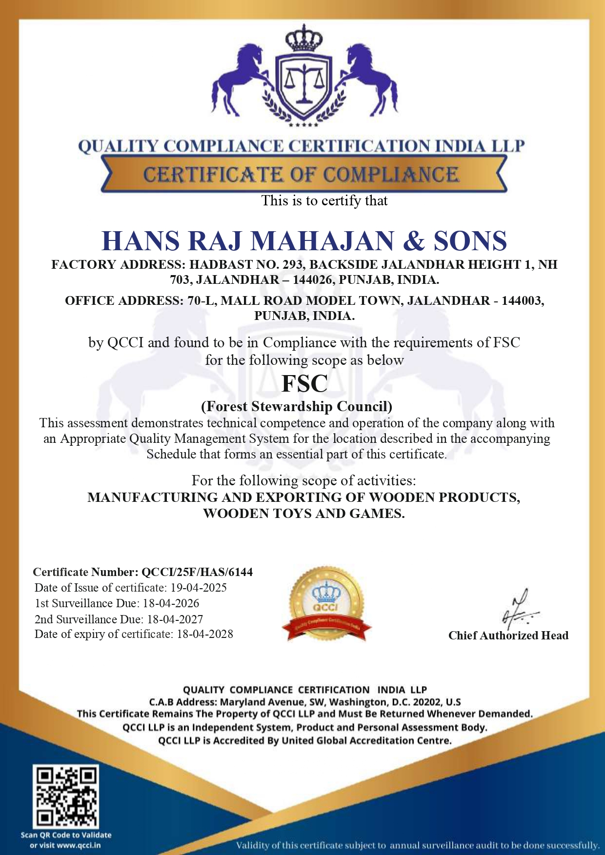 Hans Raj Mahajan & Sonscertification