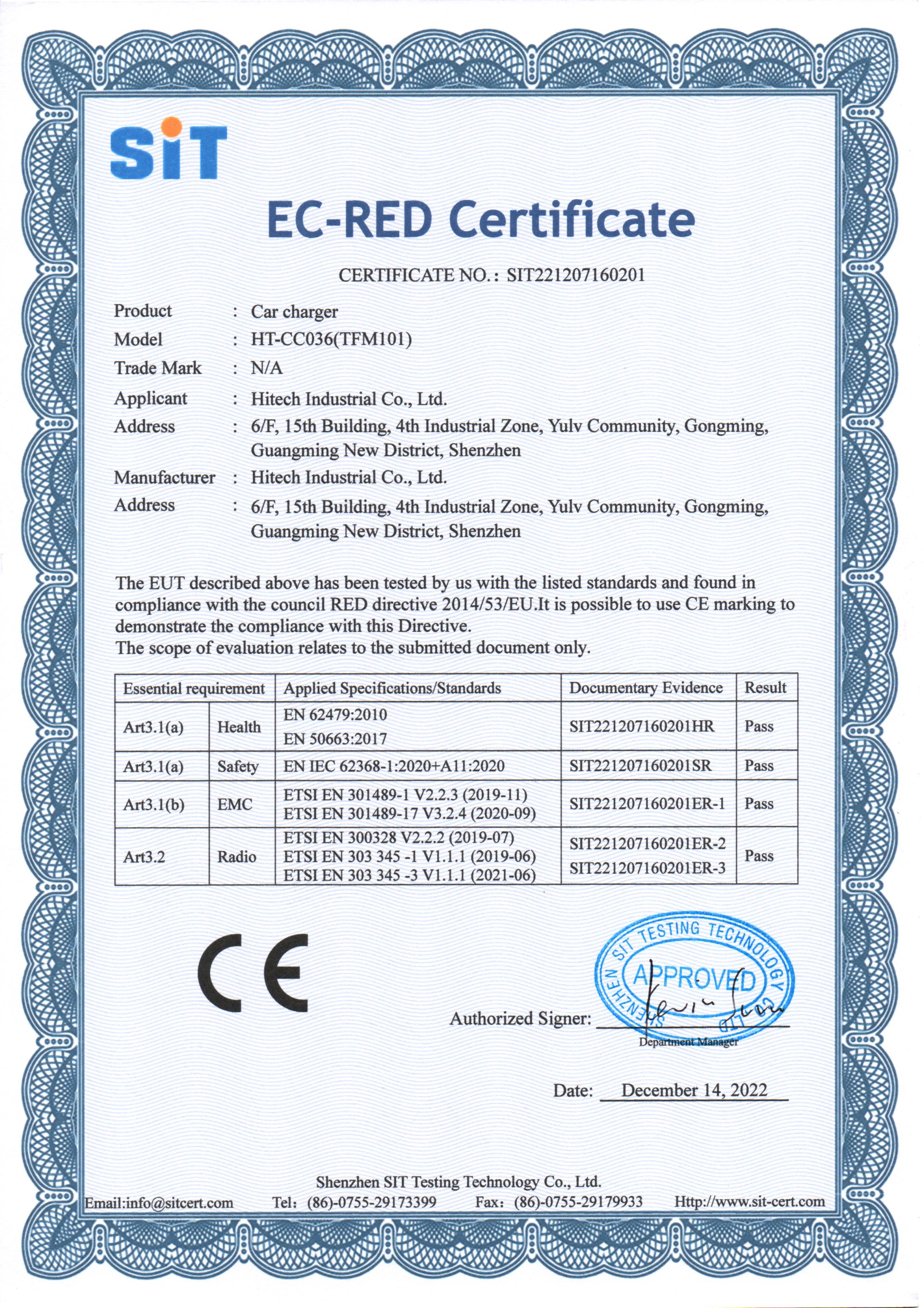 Hitech Industrial Co.,Limitedcertification