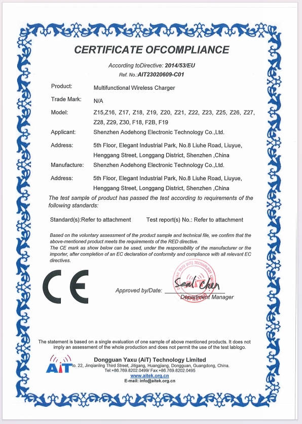 Shenzhen Aodehong Electronic Technology Co. Ltdcertification
