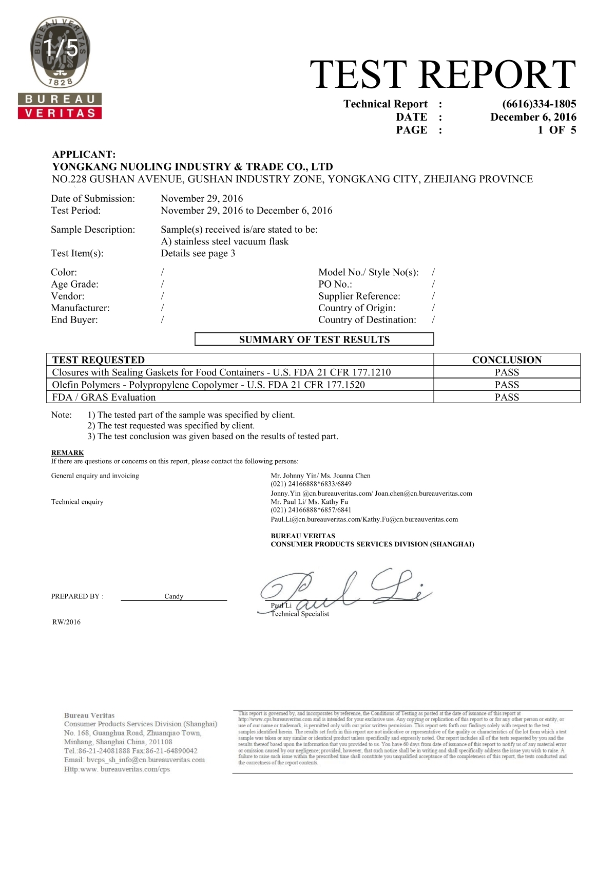 Yongkang Nuoling Industry & Trade Co., Ltdcertification
