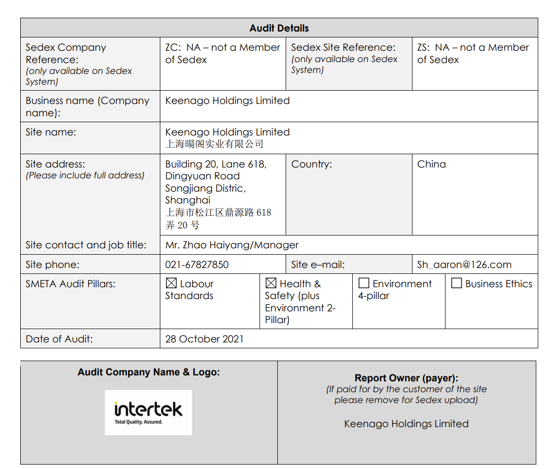 Keenago Holdings Limitedcertification