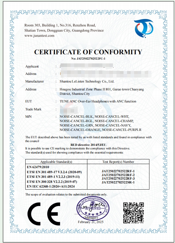 Shantou LeListen Technology Co., Ltd.certification