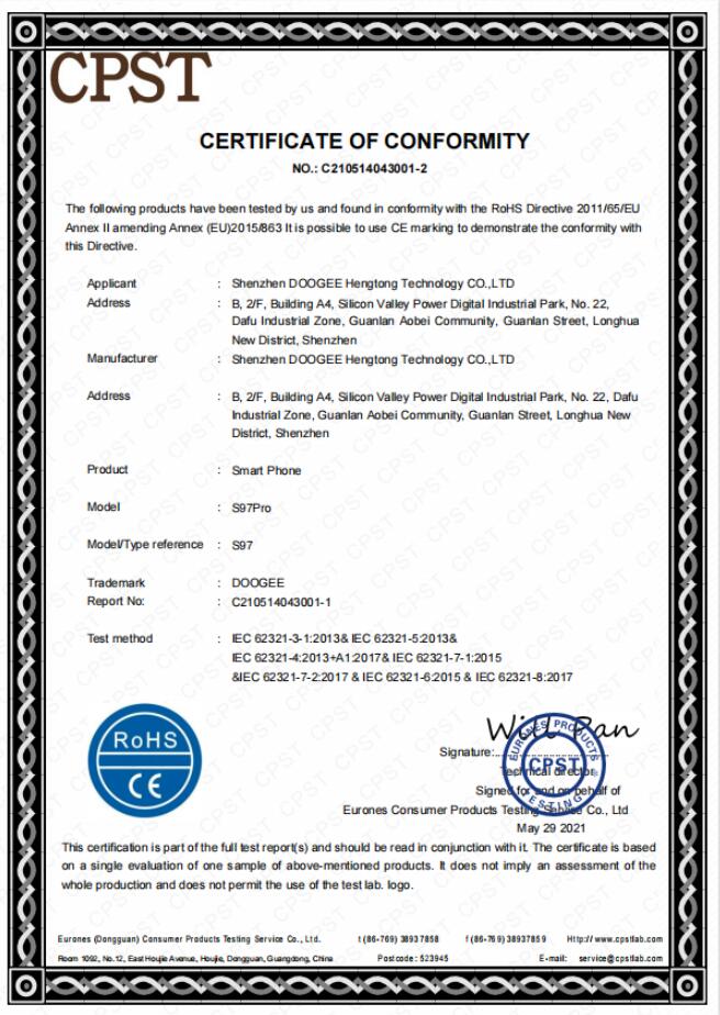 Shenzhen Doogee Hengtong Technology Co. Ltdcertification