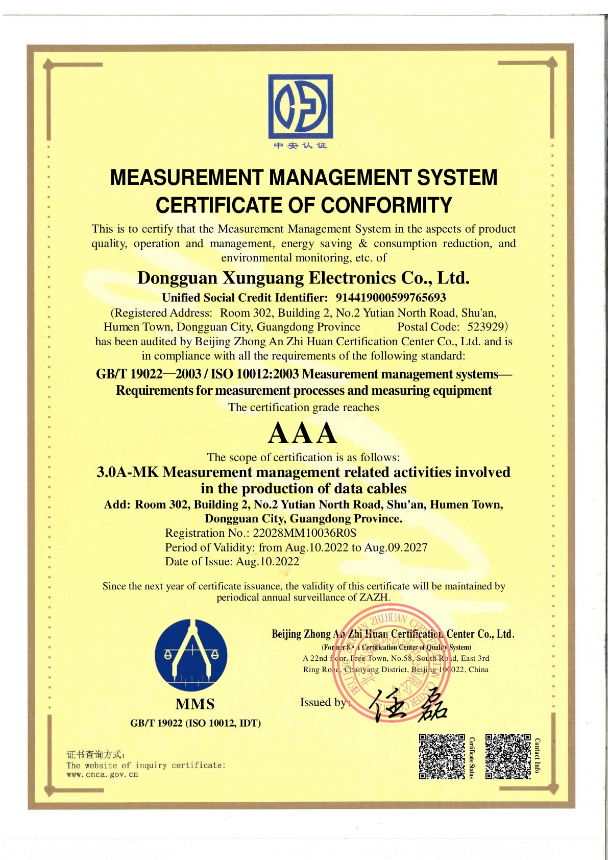 Dongguan Xunguang Electronics Co., Ltd.certification